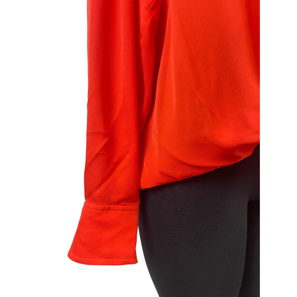 A.L.C Women’s Orange Long Sleeve V-Neck Wrap Silk Blouse Button Cuffs Siz 14