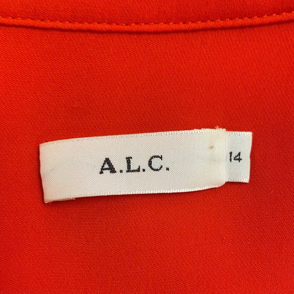 A.L.C Women’s Orange Long Sleeve V-Neck Wrap Silk Blouse Button Cuffs Siz 14