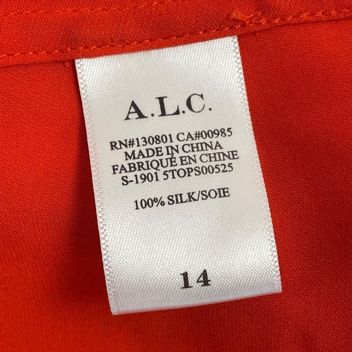 A.L.C Women’s Orange Long Sleeve V-Neck Wrap Silk Blouse Button Cuffs Siz 14