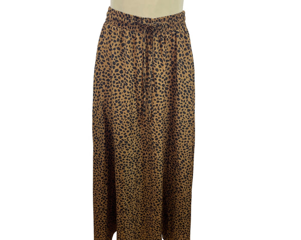 Bluetime Leopard Print Midi Skirt With Elastic Waist & Drawstring Sz M - New
