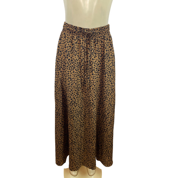 Bluetime Leopard Print Midi Skirt With Elastic Waist & Drawstring Sz M - New