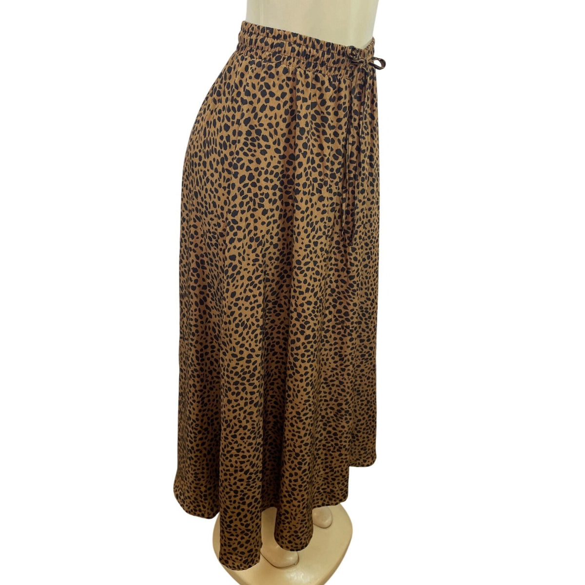 Bluetime Leopard Print Midi Skirt With Elastic Waist & Drawstring Sz M - New