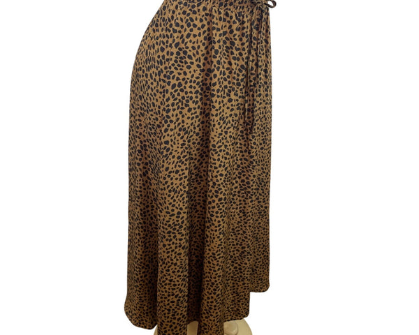 Bluetime Leopard Print Midi Skirt With Elastic Waist & Drawstring Sz M - New