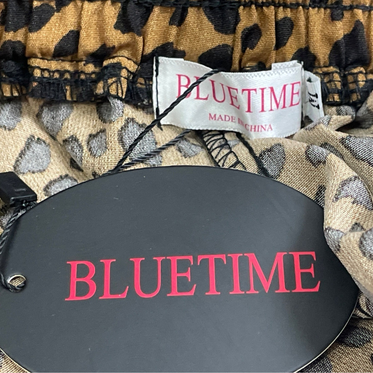 Bluetime Leopard Print Midi Skirt With Elastic Waist & Drawstring Sz M - New