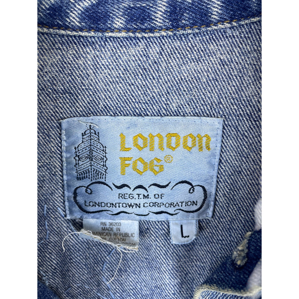 London Fog Womens Blue Denim Star & Cat Lace Embellished Jacket Size L