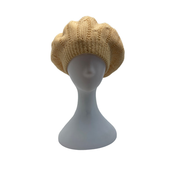 Anne Klein II Womens Wool Blend Knitted Beige Beret Beanie - One Size