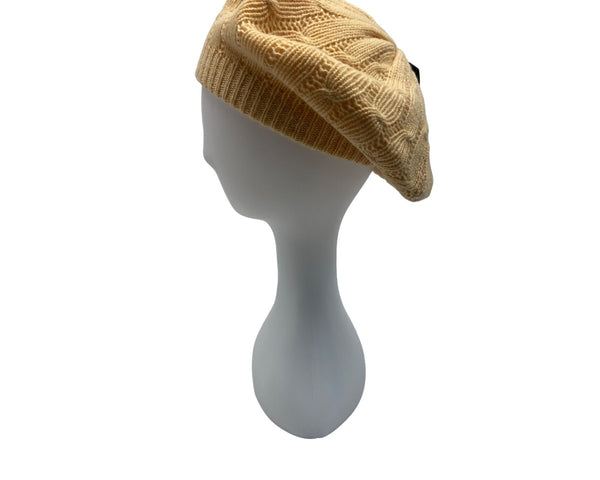 Anne Klein II Womens Wool Blend Knitted Beige Beret Beanie - One Size
