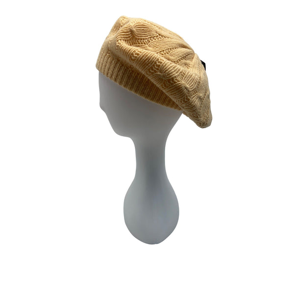 Anne Klein II Womens Wool Blend Knitted Beige Beret Beanie - One Size