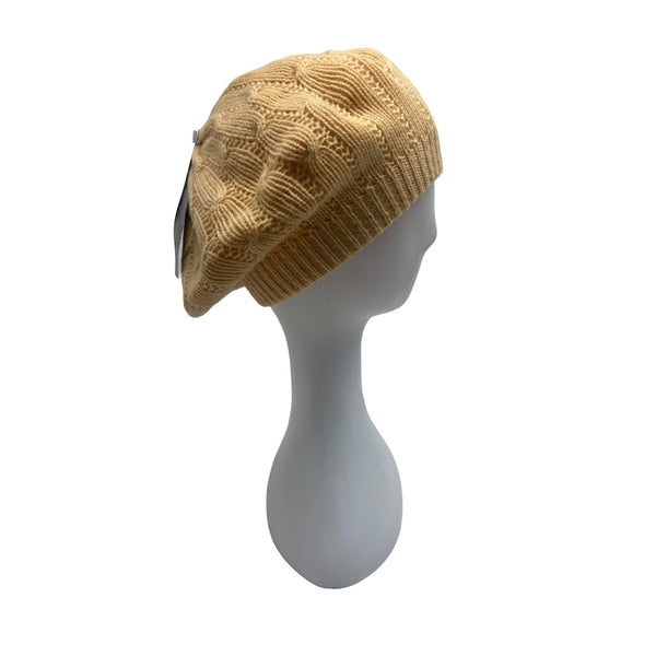 Anne Klein II Womens Wool Blend Knitted Beige Beret Beanie - One Size