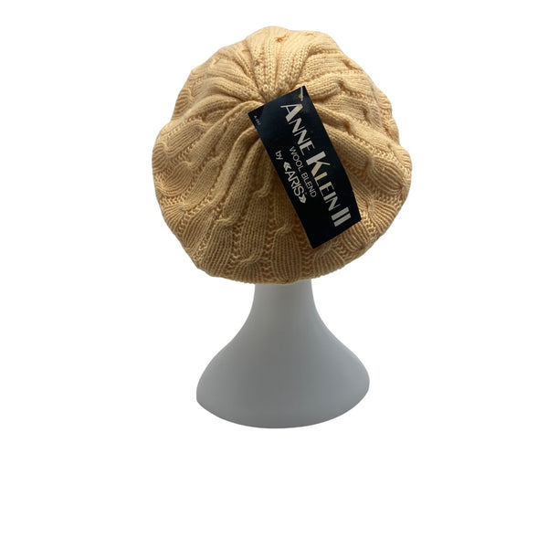 Anne Klein II Womens Wool Blend Knitted Beige Beret Beanie - One Size