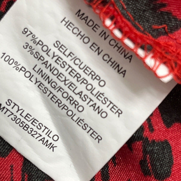 Meraki Womens Red & Black Leopard Print Satin Wrap Blouse Long Puff Sleeves Sz S