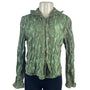 Ki Meng Women’s Green Metallic Crinkle Button-Up Blouse With Poet Sleeves