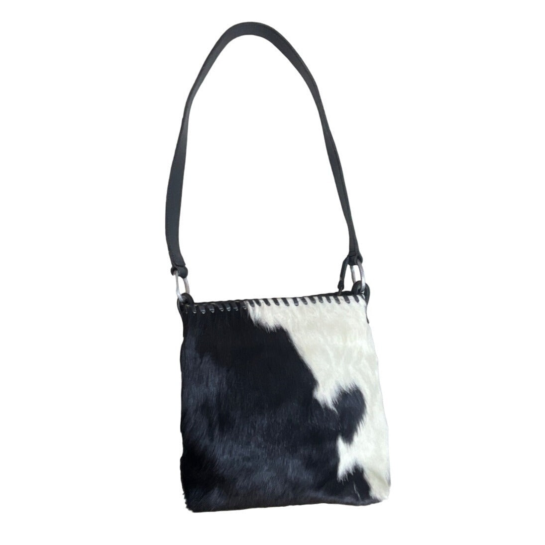 Annabell Thom Women's Black & White Cowhide Leather Crossbody Bag Sz M