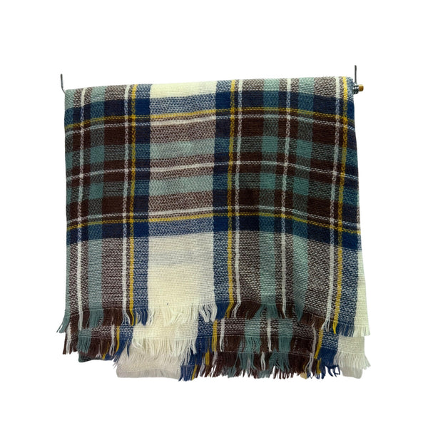 Plaid Multicolor Fringe Blanket Scarf Wool Blend