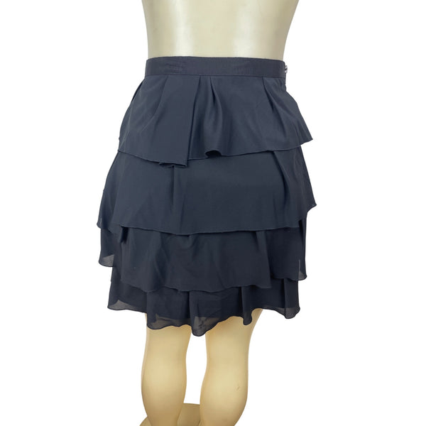 The Limited Womens Tiered Black Ruffle Mini Skirt W/ Side Zipper Size 6 - New