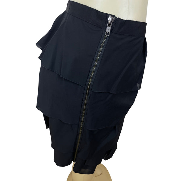 The Limited Womens Tiered Black Ruffle Mini Skirt W/ Side Zipper Size 6 - New