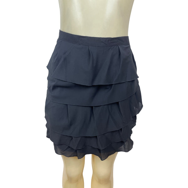 The Limited Womens Tiered Black Ruffle Mini Skirt W/ Side Zipper Size 6 - New