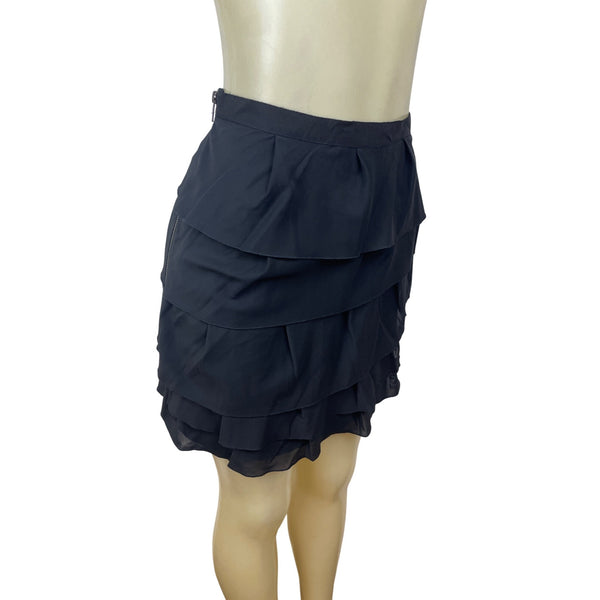 The Limited Womens Tiered Black Ruffle Mini Skirt W/ Side Zipper Size 6 - New