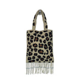 Handcrafted Beaded Leopard Print Double Handles With Fringe Women’s Clutch Sz S