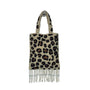 Handcrafted Beaded Leopard Print Double Handles With Fringe Women’s Clutch Sz S