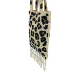 Handcrafted Beaded Leopard Print Double Handles With Fringe Women’s Clutch Sz S