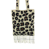 Handcrafted Beaded Leopard Print Double Handles With Fringe Women’s Clutch Sz S