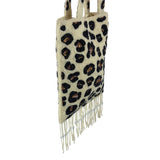 Handcrafted Beaded Leopard Print Double Handles With Fringe Women’s Clutch Sz S