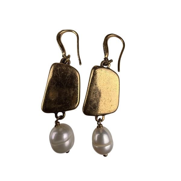 Gold Tone Womens Dangle Earrings With Blue Stones & Simulated Pearls Drop