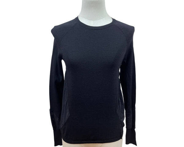 Sweaty Betty Black Long Sleeve Crew Neck Top W/ Mesh Panels Size S