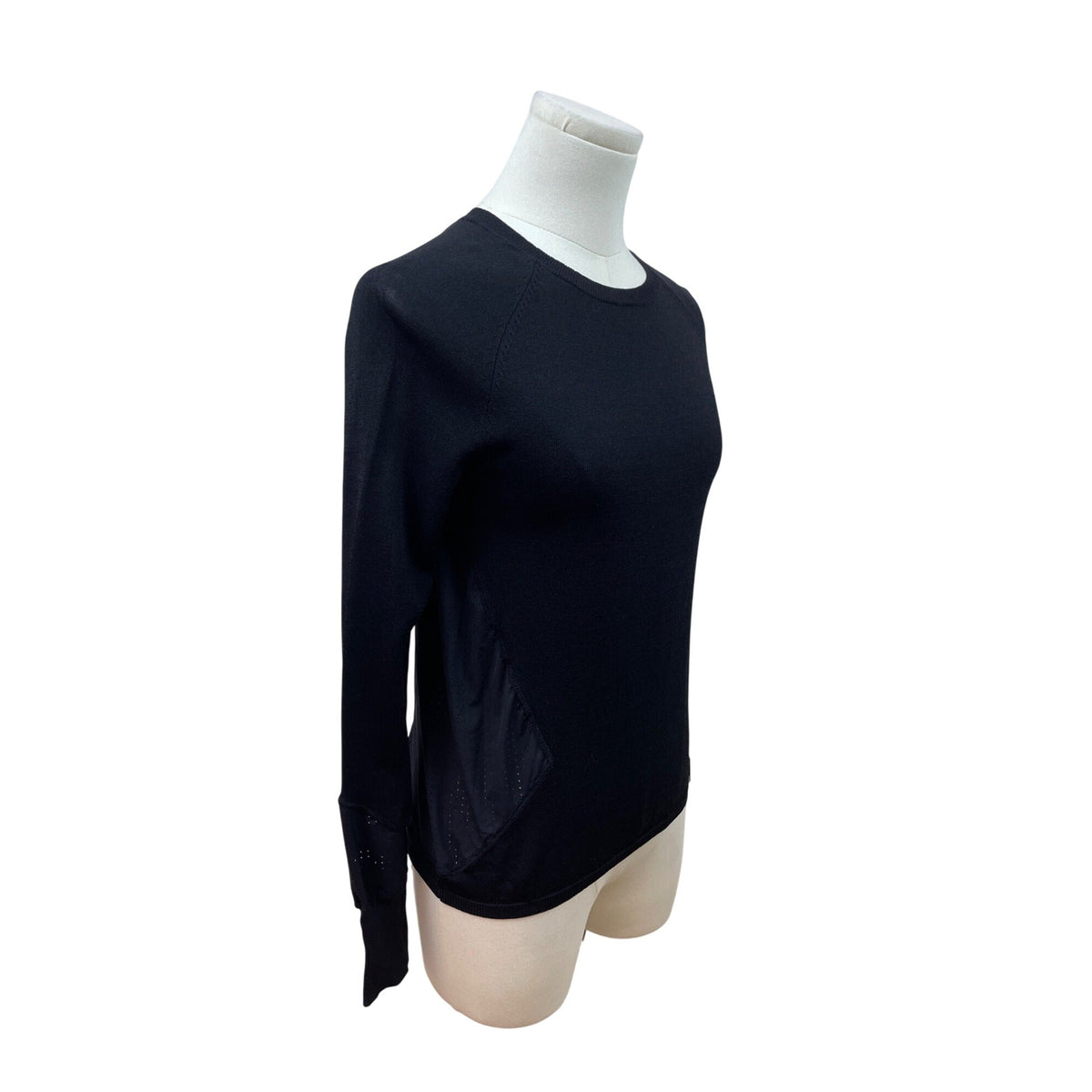 Sweaty Betty Black Long Sleeve Crew Neck Top W/ Mesh Panels Size S