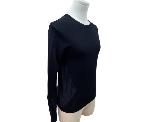 Sweaty Betty Black Long Sleeve Crew Neck Top W/ Mesh Panels Size S