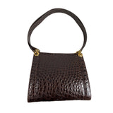 Salvatore Ferragamo Women's Brown Gold Croc Embossed Leather Shoulder Bag Sz M