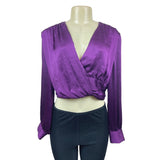 Zara Women’s Purple Satin Knotted Surplice Top Blouse Sz L