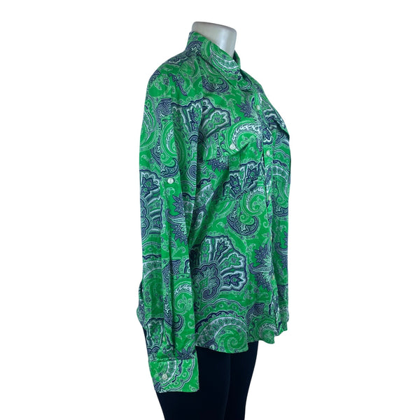 Lauren Jeans Co. Women’s Green/Blue Paisley Print Button-Up Long Sleeve Shirt XL