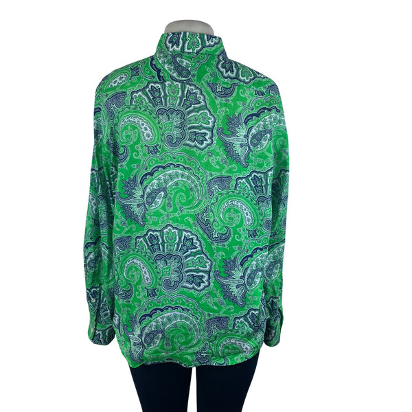 Lauren Jeans Co. Women’s Green/Blue Paisley Print Button-Up Long Sleeve Shirt XL