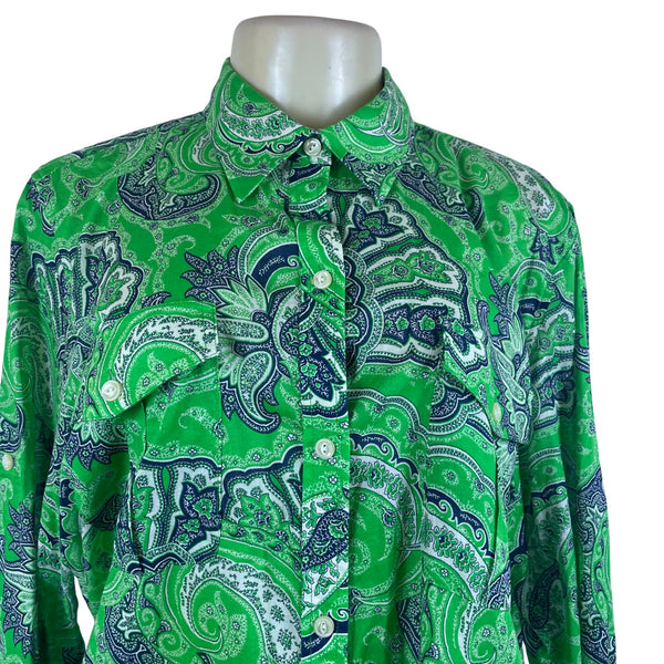 Lauren Jeans Co. Women’s Green/Blue Paisley Print Button-Up Long Sleeve Shirt XL