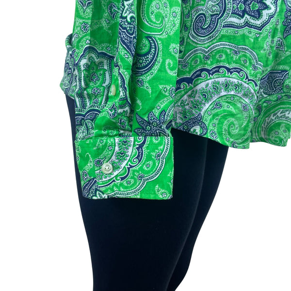 Lauren Jeans Co. Women’s Green/Blue Paisley Print Button-Up Long Sleeve Shirt XL