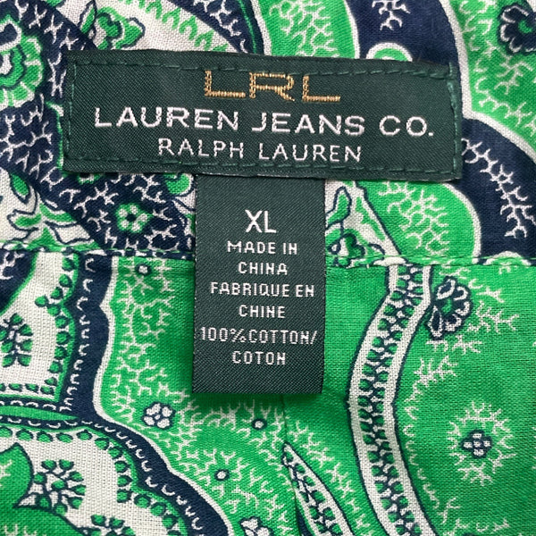 Lauren Jeans Co. Women’s Green/Blue Paisley Print Button-Up Long Sleeve Shirt XL