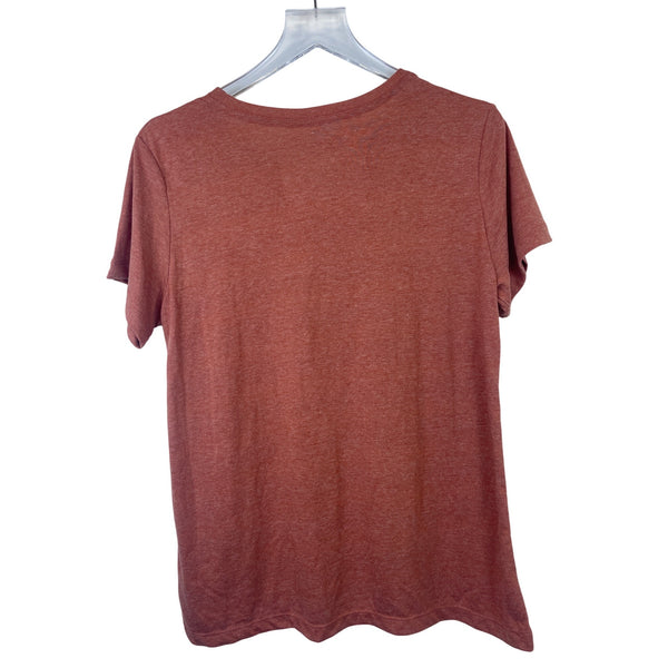 PositiVitees Womens Rust Graphic T-Shirt Pumpkin Plaid & Leopard Print Large (12-14)