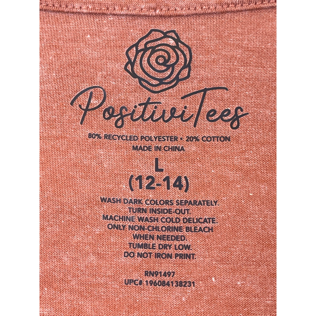 PositiVitees Womens Rust Graphic T-Shirt Pumpkin Plaid & Leopard Print Large (12-14)