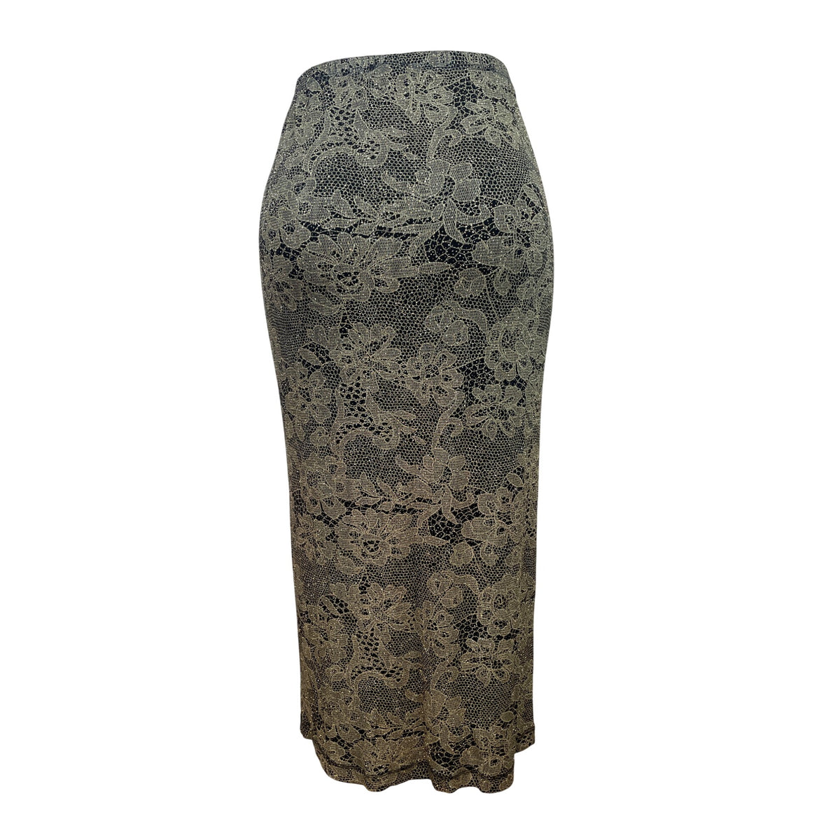 Market By Chicos Womens Gold Lace Floral Midi Skirt Stretchy Elastic Waist Sz 1