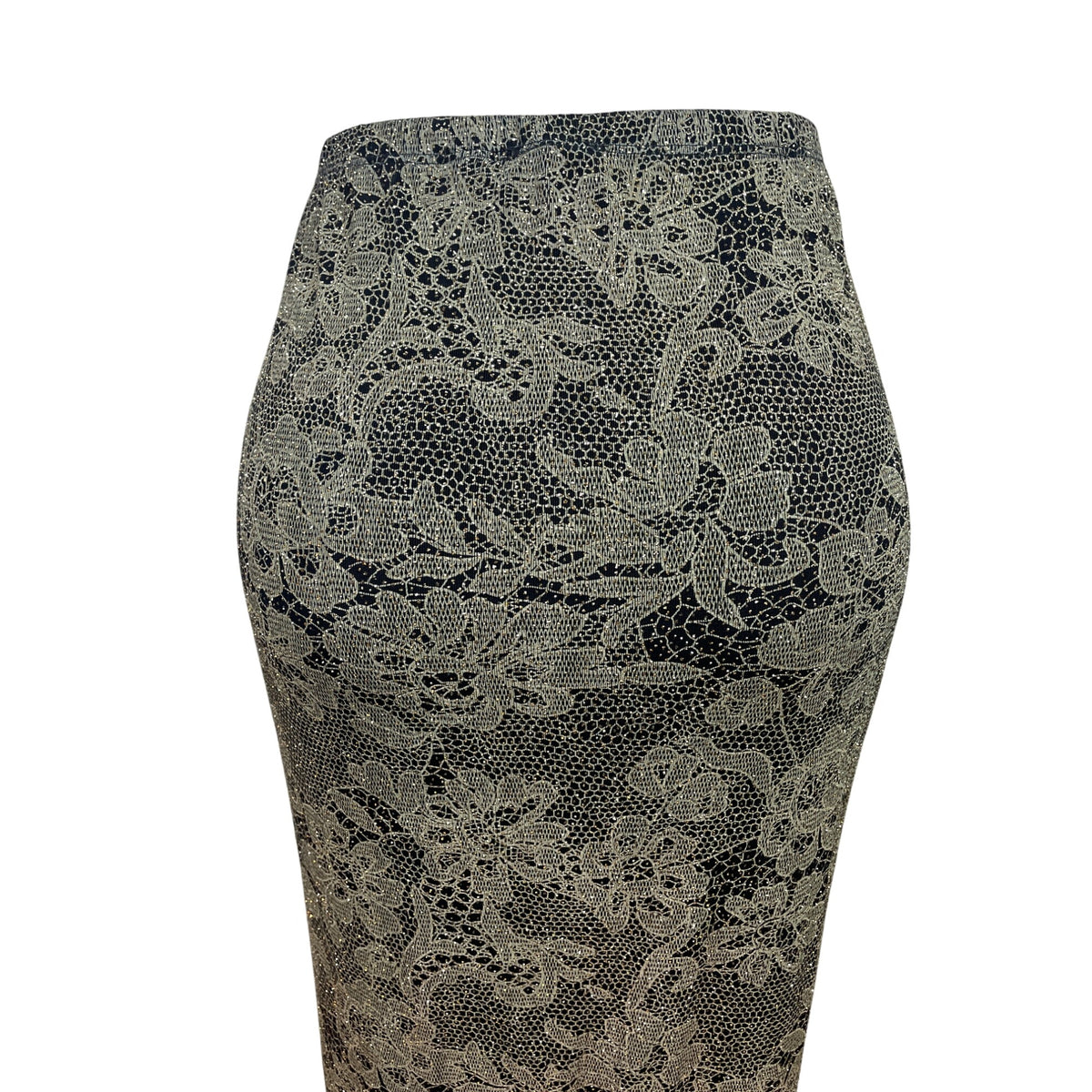 Market By Chicos Womens Gold Lace Floral Midi Skirt Stretchy Elastic Waist Sz 1