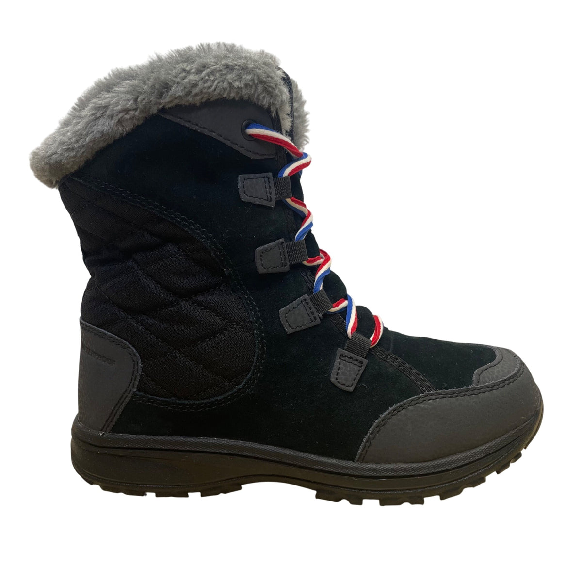 Columbia Girls Black Faux Fur Insulated Lace-Up Waterproof Winter Boots Size 4