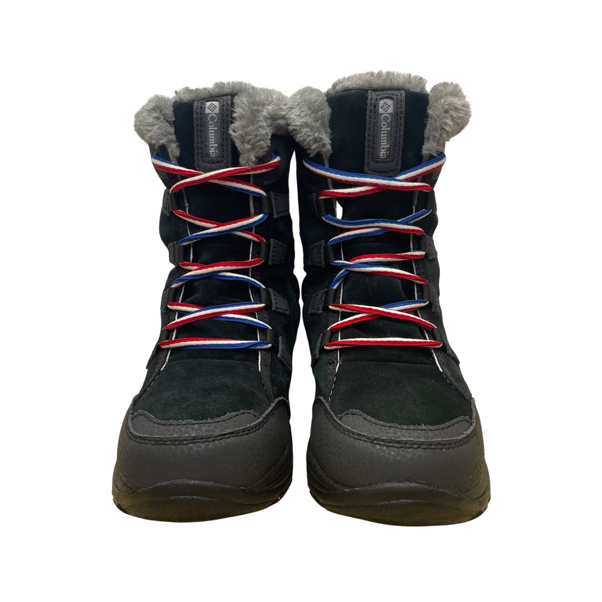 Columbia Girls Black Faux Fur Insulated Lace-Up Waterproof Winter Boots Size 4