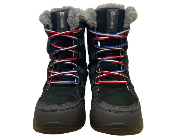 Columbia Girls Black Faux Fur Insulated Lace-Up Waterproof Winter Boots Size 4