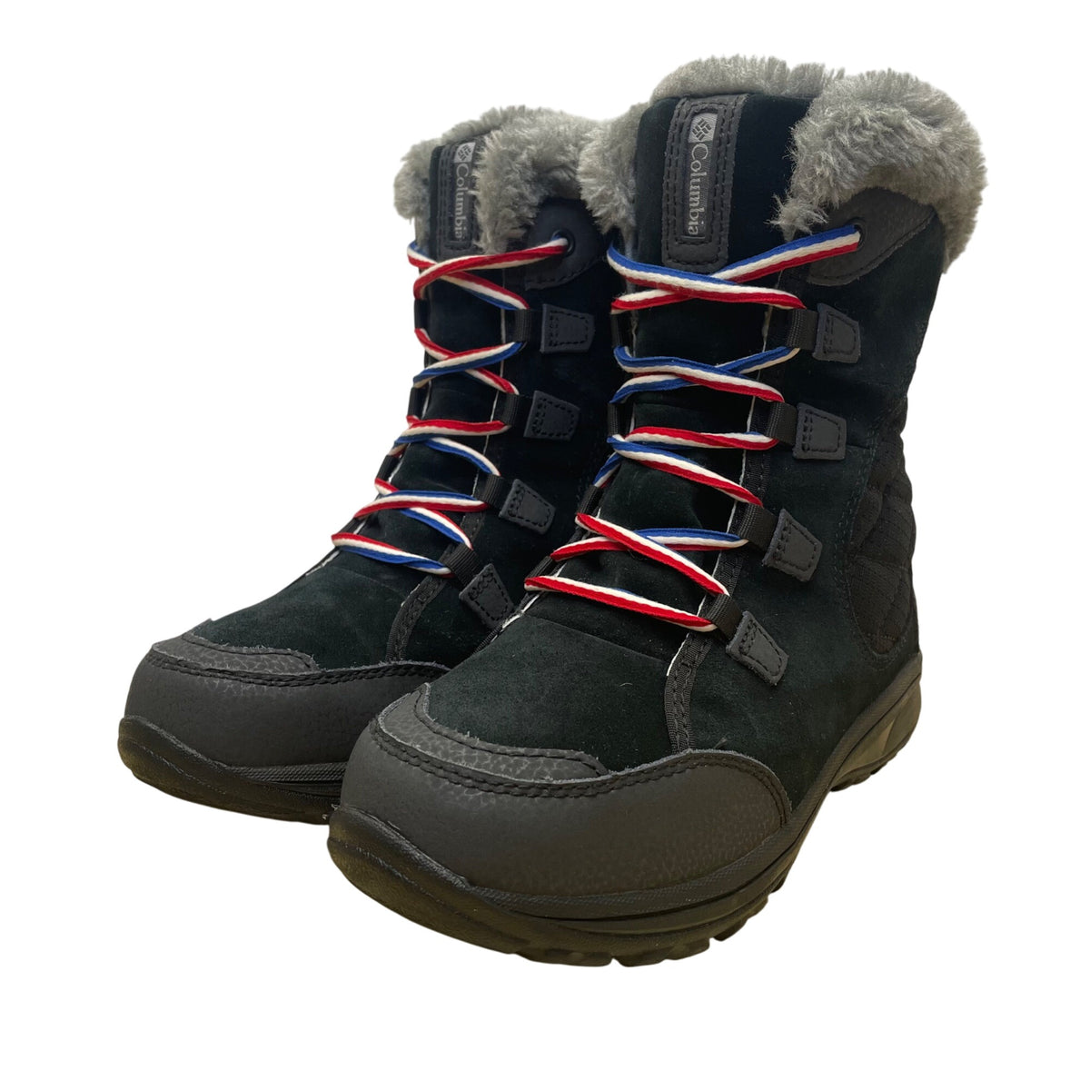 Columbia Girls Black Faux Fur Insulated Lace-Up Waterproof Winter Boots Size 4