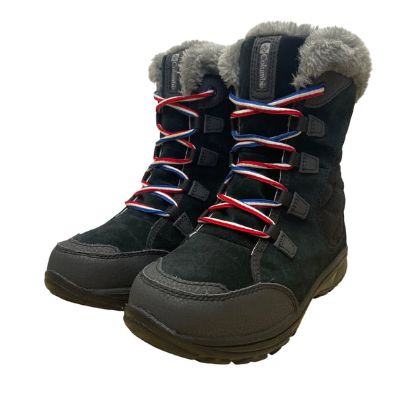 Columbia Girls Black Faux Fur Insulated Lace-Up Waterproof Winter Boots Size 4