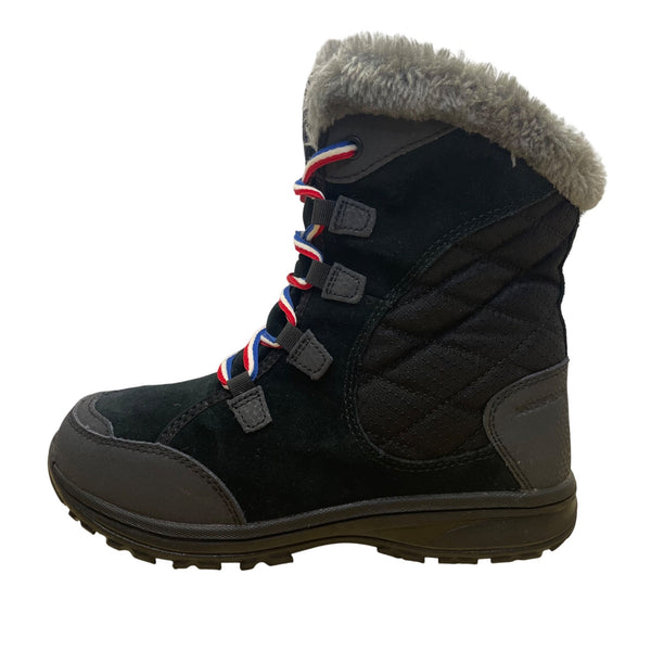 Columbia Girls Black Faux Fur Insulated Lace-Up Waterproof Winter Boots Size 4