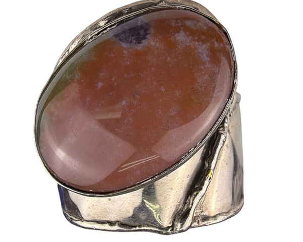 Vintage Sterling Silver Cuff Bracelet With Carnelian Stone Unique Artisan Design