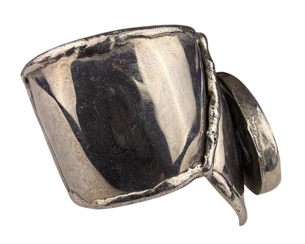 Vintage Sterling Silver Cuff Bracelet With Carnelian Stone Unique Artisan Design